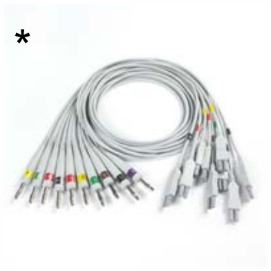 Cable troncal / latiguillos EKG, NORAV PC-ECG 1200 y Cosmed quark T12X, extremo paciente: banana 4,0 mm, estándar AHA